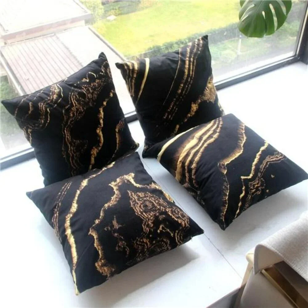 Black and Gold Throw Pillow Covers 18x18 Set of 4 Decorative Cushion Cases